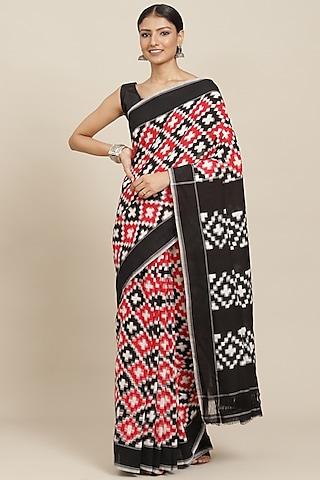 multi-colored pure cotton ikkat printed handloom saree