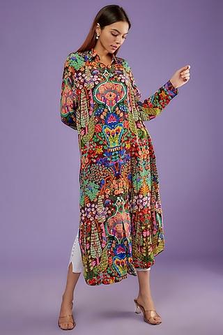 multi-colored pure crepe digital printed tunic shirt