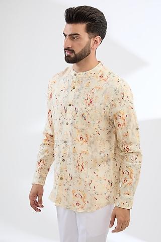 multi-colored pure linen printed shirt