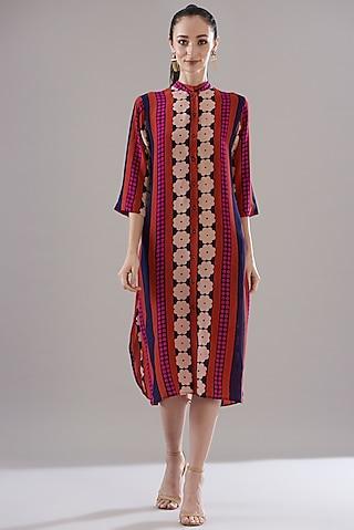 multi-colored pure silk crepe printed dress