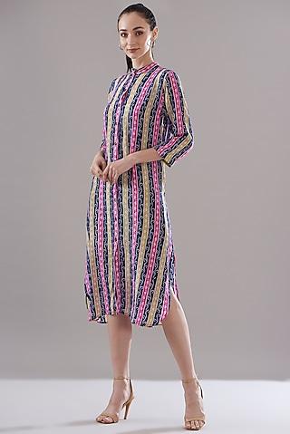 multi-colored pure silk crepe printed dress