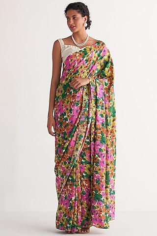 multi-colored pure silk digital printed saree