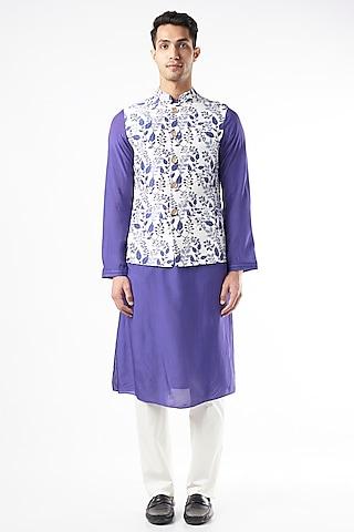 multi-colored raw silk floral nehru jacket