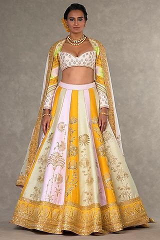 multi-colored raw silk motifs & sitara embellished lehenga set