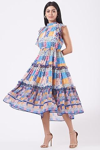 multi-colored ruffled dress