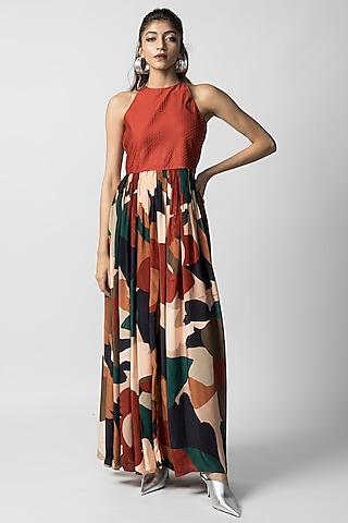 multi-colored satin & crepe maxi dress