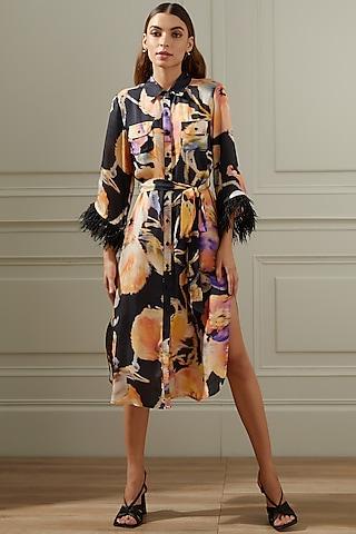 multi-colored satin shirt dress