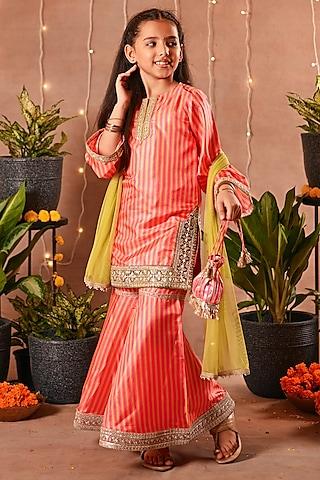 multi-colored silk & mesh sharara set for girls