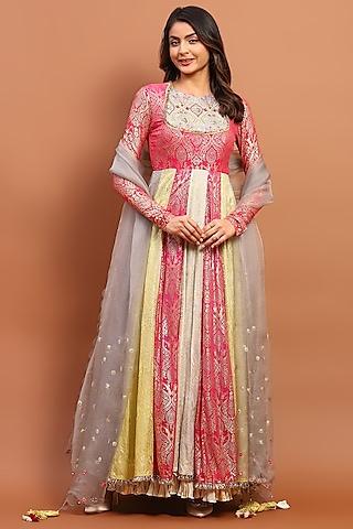 multi-colored silk blend & georgette printed anarkali set