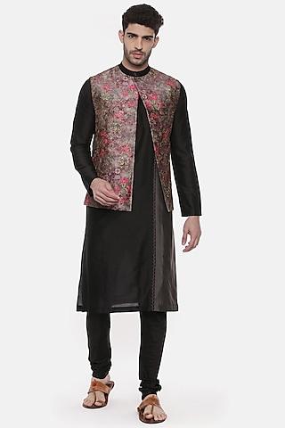 multi colored silk cotton printed open nehru jacket