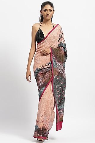 multi-colored silk crepe embellished saree