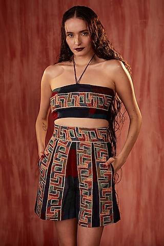 multi-colored silk crepe thread embroidered crop top