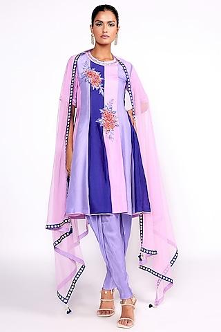 multi-colored silk embroidered anarkali set