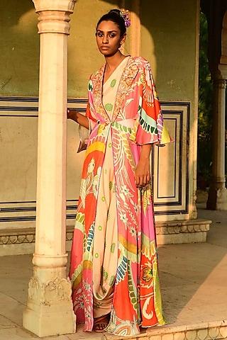 multi-colored silk embroidered cape