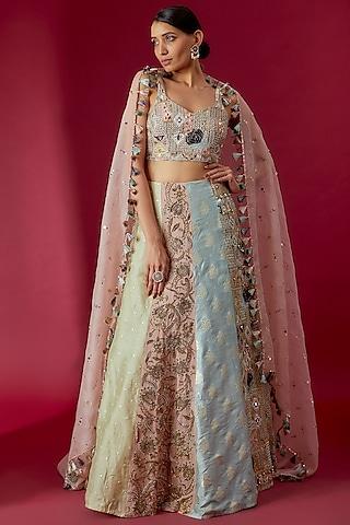 multi-colored silk embroidered lehenga set