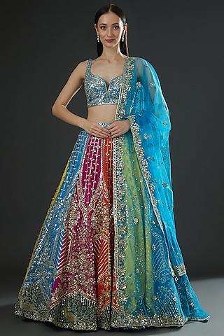 multi-colored silk embroidered lehenga set