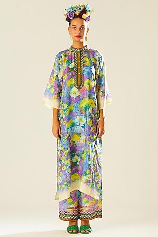 multi-colored silk long paneled tunic