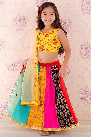 multi-colored silk paneled lehenga set for girls