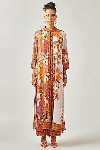 multi-colored silk printed front open tunic