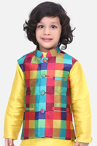 multi-colored silk printed nehru jacket for boys