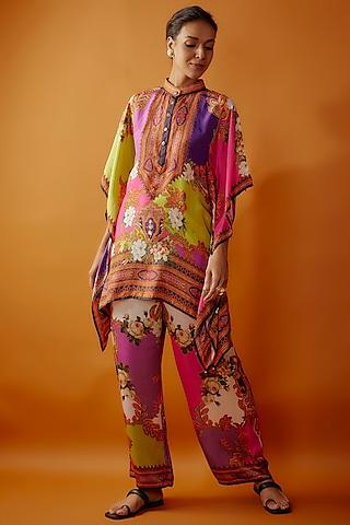 multi-colored silk printed tunic set