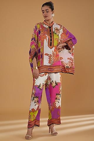 multi-colored silk printed tunic set