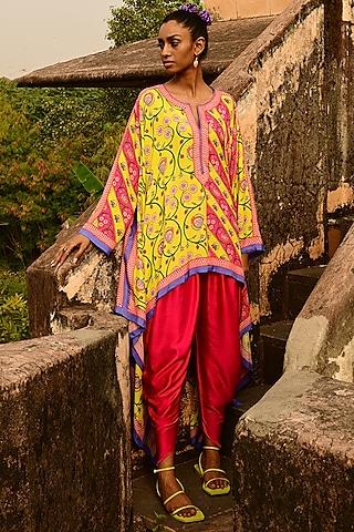 multi-colored silk printed tunic set