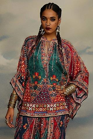 multi-colored silk velvet printed poncho