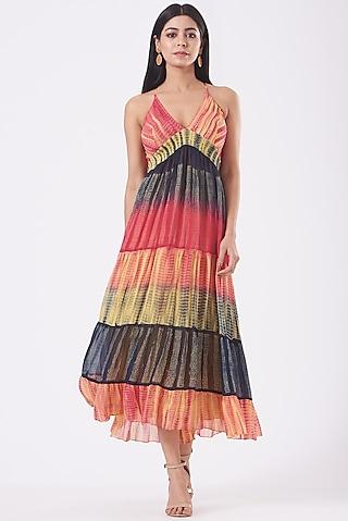 multi-colored smock tiered dress
