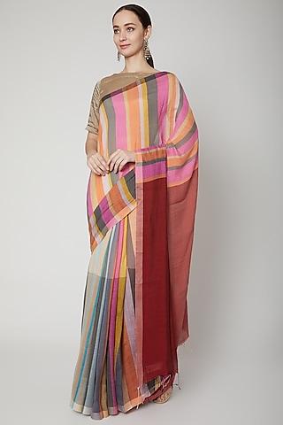 multi colored striped saree set