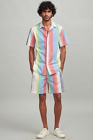 multi-colored striped semi-elasticated shorts with shirt
