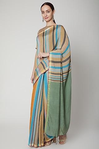 multi colored striped silk saree set