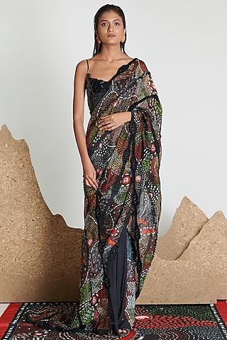 multi-colored tailored saree with skein work