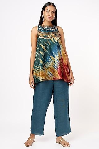 multi-colored tie-dyed top