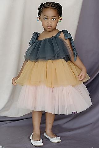 multi-colored tulle & net tiered dress for girls