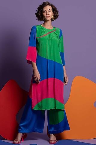 multi-colored tunic set in natural crepe