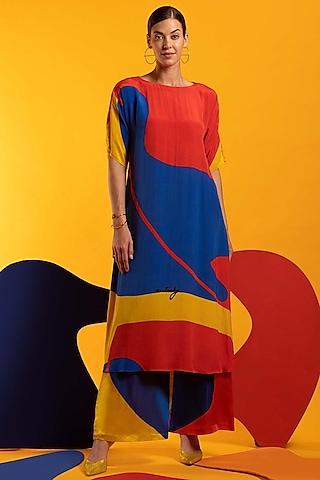 multi-colored tunic set in natural crepe