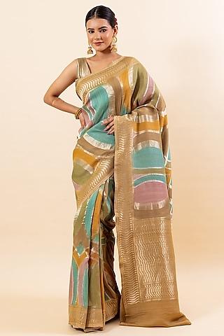 multi-colored tussar silk dyed saree set