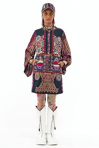 multi-colored velvet & italian crepe embroidered tunic