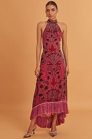 multi-colored velvet printed dress