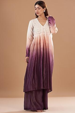 multi-colored viscose chanderi ombre kurta set