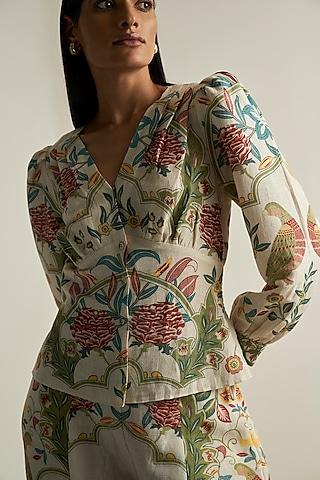 multi-colored viscose linen printed top