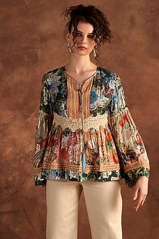 multi-colored viscose lurex georgette printed blouse