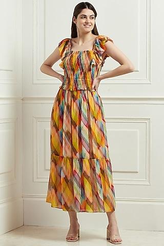 multi-colored viscose organza midi dress