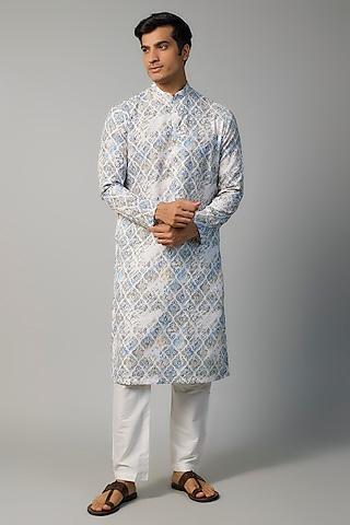 multi-colored viscose printed & thread work kurta set