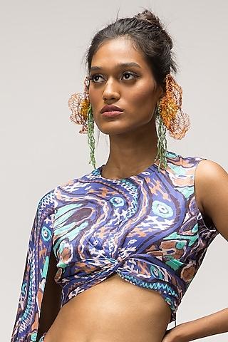 multi-colored viscose satin knotted crop top