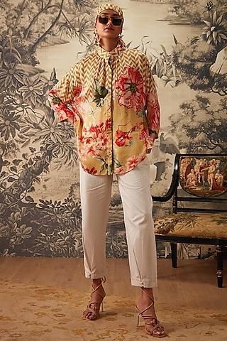 multi-colored viscose satin placement printed shirt tunic