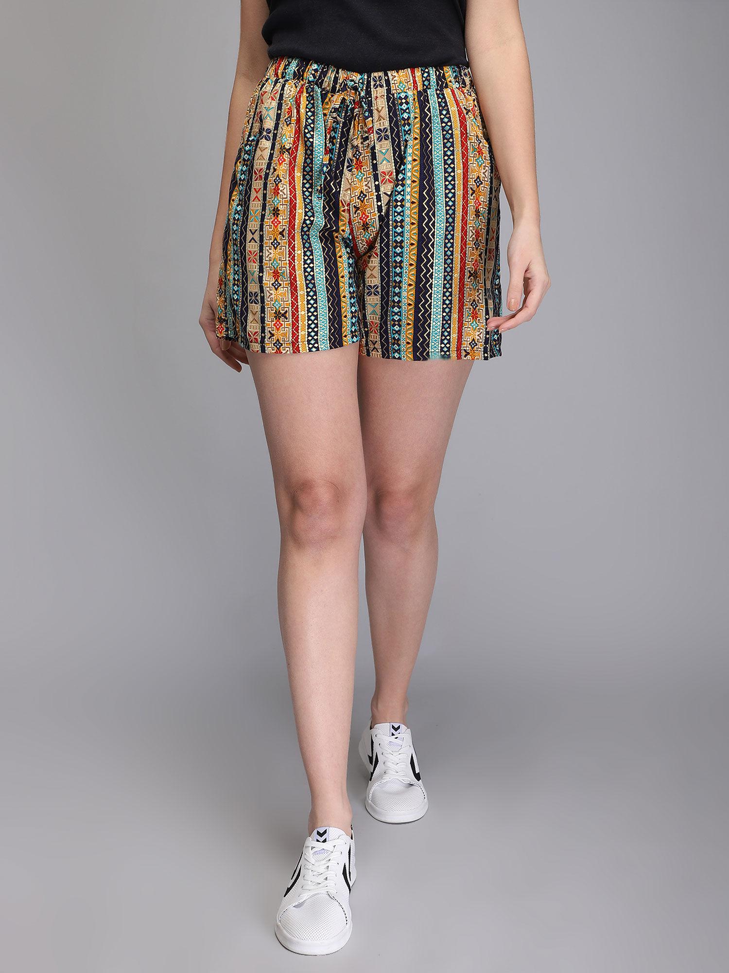 multi-colored women printed shorts