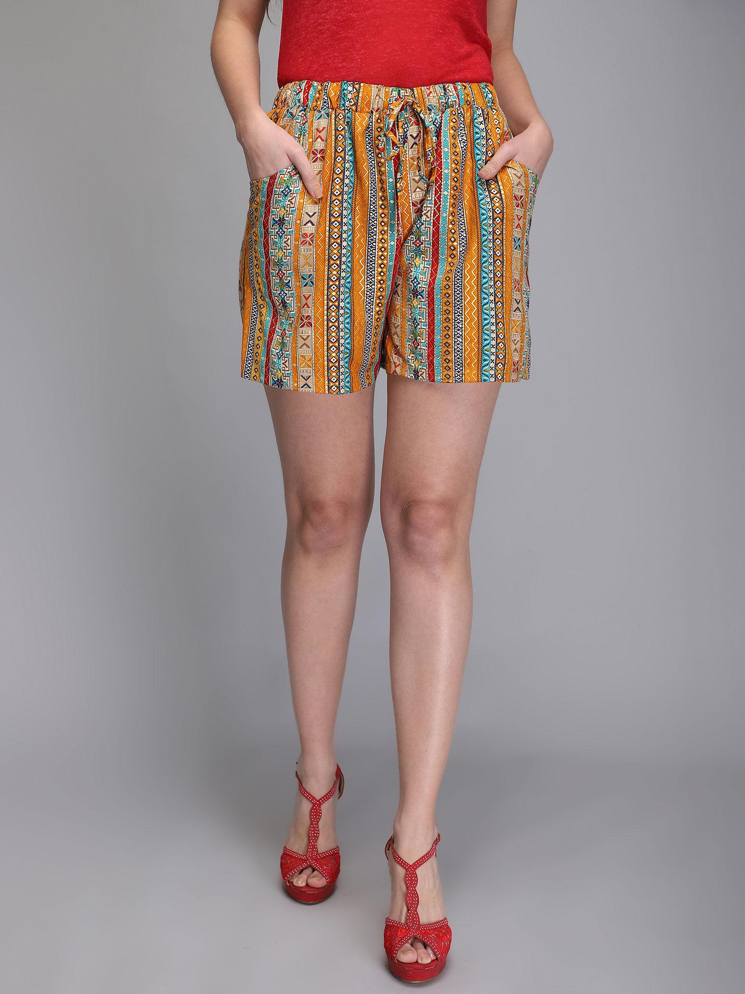 multi-colored women printed shorts