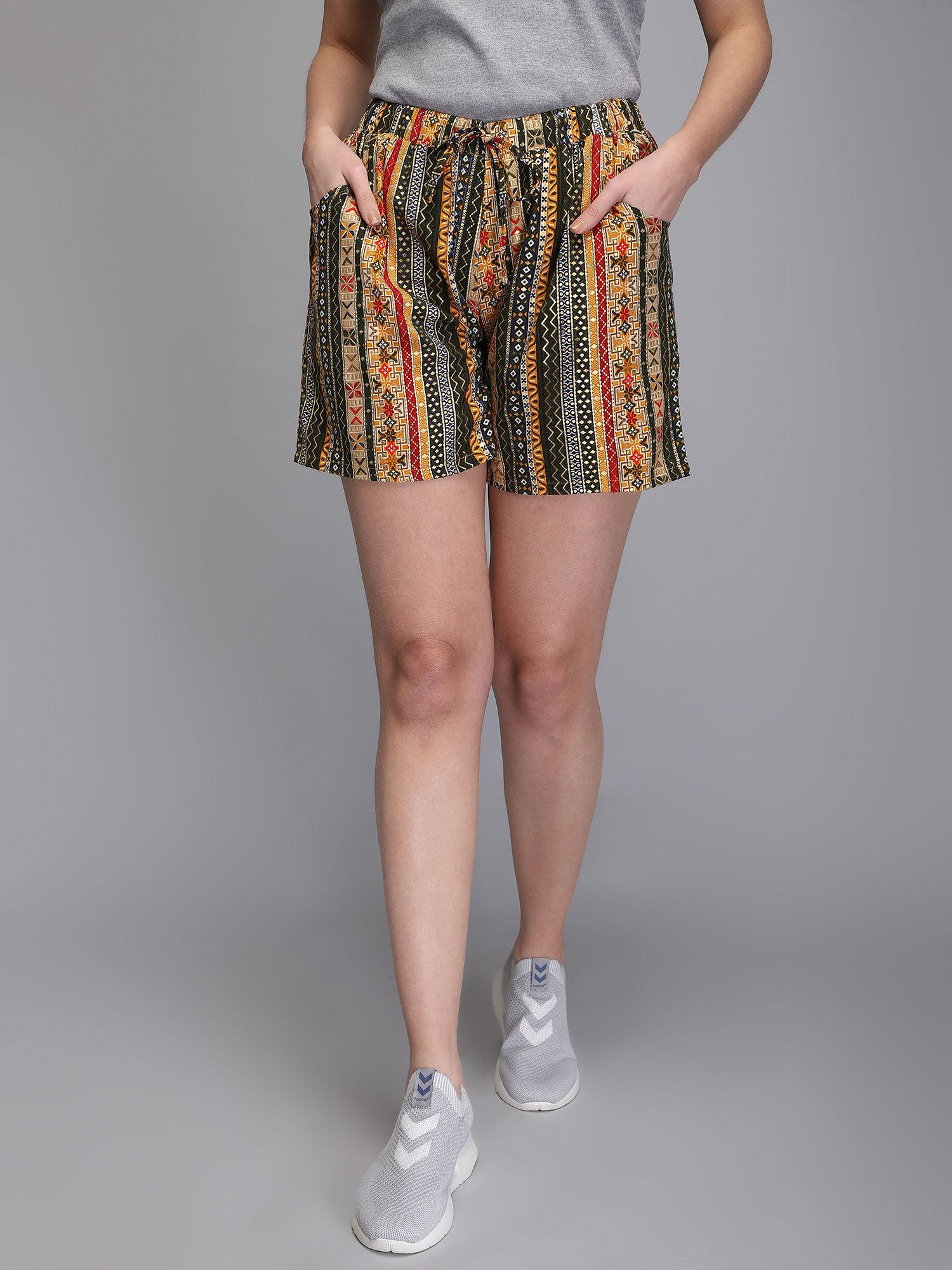 multi-colored women printed shorts